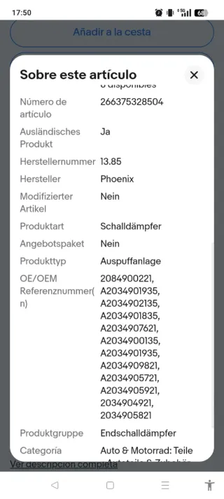 Escape trasero intermedio Mercedes C180 Kompressor