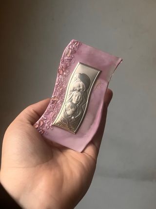 Sacra Famiglia in argento e vetro