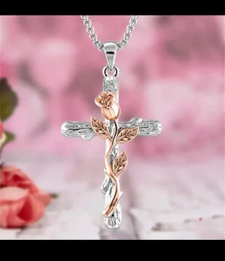 Collar Cruz con Cristales Azules y Plateado