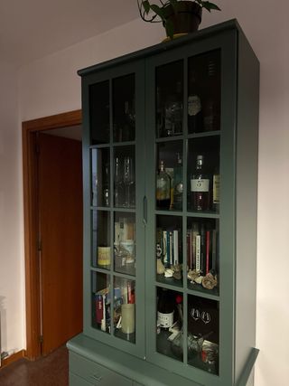 Armario vitrina verde con puertas de cristal