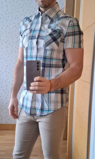 Camisa cuadros manga corta hombre