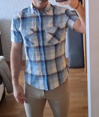 Camisa cuadros manga corta hombre