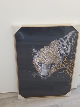 Quadro Decorativo Leopardo Preto e Dourado