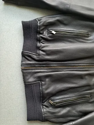 Cazadora Piel Massimo Dutti Azul Talla M.