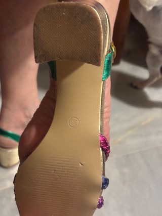 Sandalias doradas con tiras de colores