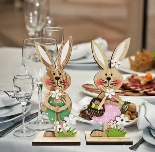 Decorazione Pasqua coniglietti legno