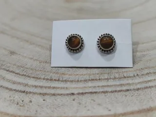 Pendientes Plata Ley Ojo de Tigre Redondos