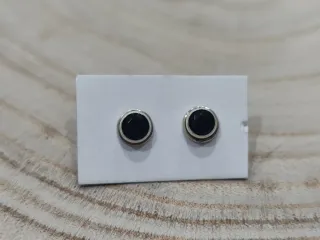 Pendientes Plata Ley Zafiro Negro Redondo