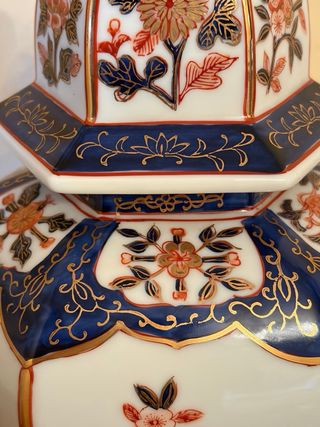 Vaso Porcellana Cinese Esagonale Dipinto a Mano