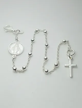 Pulsera Rosario Plata Ley 925 19cm