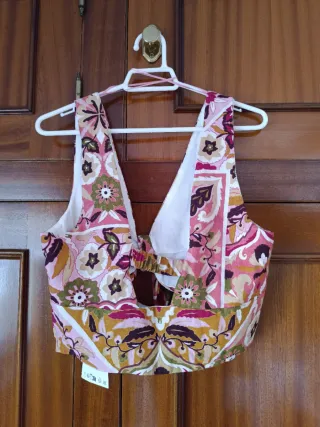 Conjunto rústico top y falda estampado zara tallaM