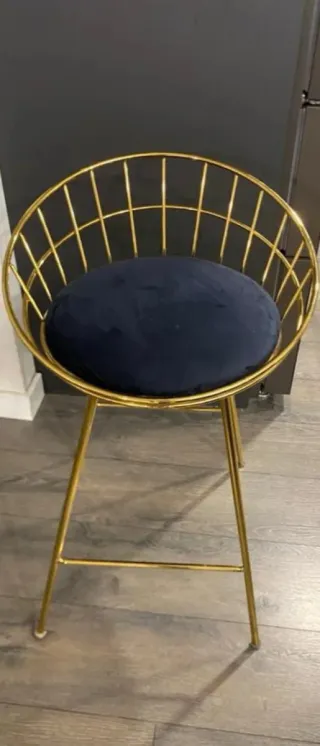 2 Taburetes Dorados con Asiento Azul