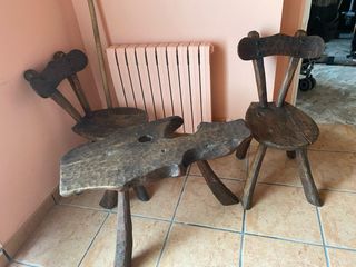 Conjunto mesas y sillas madera rústica