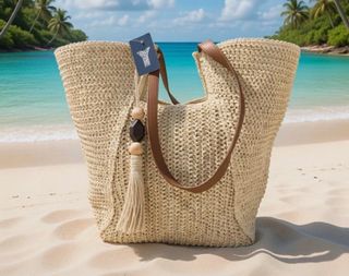 Mala de palhinha bege e castanha