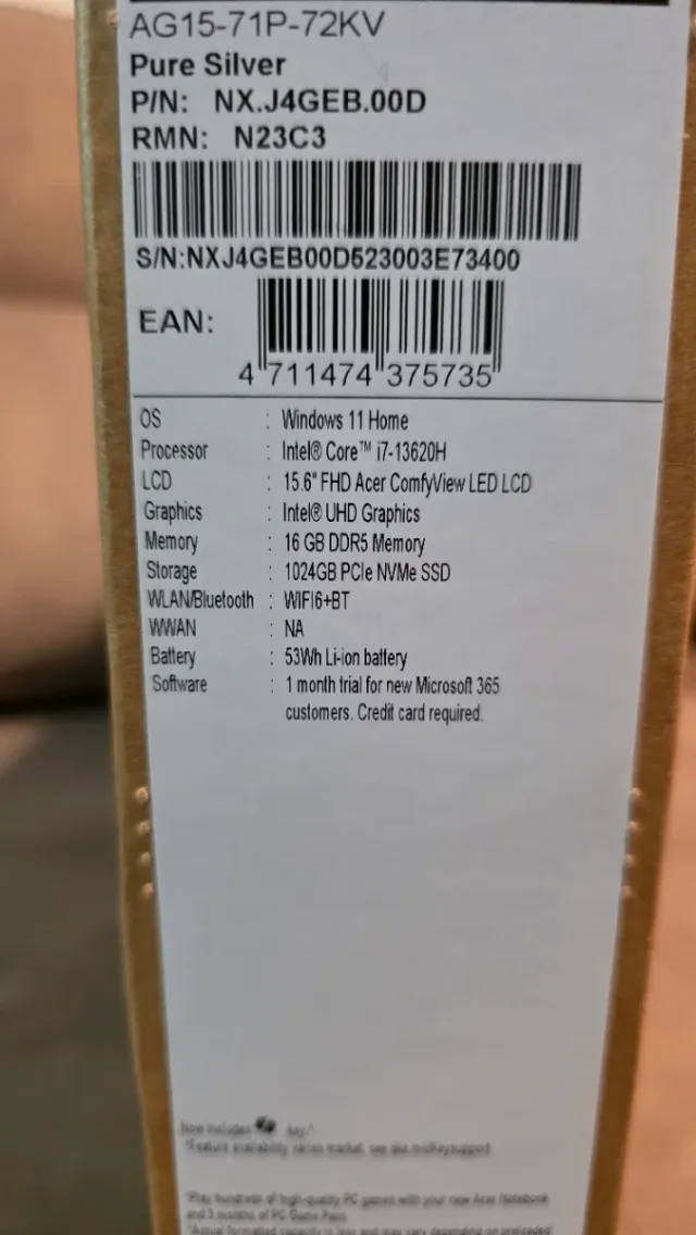 Portátil Acer i7 16GB RAM 1TB SSD