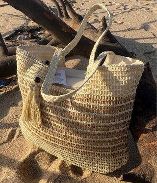 Mala de palha bege e castanha