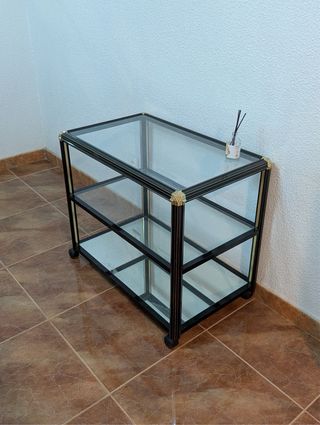 Mesa auxiliar cristal con ruedas vintage
