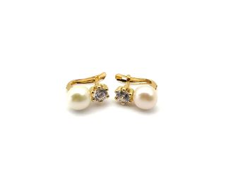 pendientes oro 18k con piedra con perla,circonita