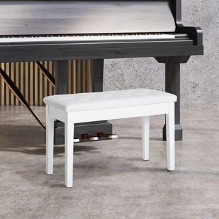 Taburete de Piano Profesional con Vano de Almacenamiento Ecopiel, Madera 76 × 36 × 50Cm Blanco