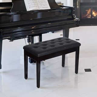 HOMCOM Taburete de Piano Profesional con Compartimento de Almacenamiento Ecopiel, Madera 76 X 36 X 50Cm Negro Taburete Banco Silla para Piano con Compartimento de Almacenamiento