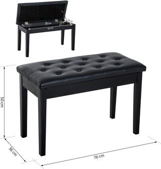 HOMCOM Taburete de Piano Profesional con Compartimento de Almacenamiento Ecopiel, Madera 76 X 36 X 50Cm Negro Taburete Banco Silla para Piano con Compartimento de Almacenamiento