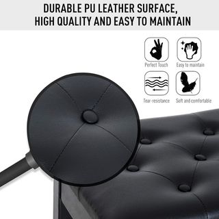 HOMCOM Taburete de Piano Profesional con Compartimento de Almacenamiento Ecopiel, Madera 76 X 36 X 50Cm Negro Taburete Banco Silla para Piano con Compartimento de Almacenamiento