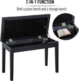 HOMCOM Taburete de Piano Profesional con Compartimento de Almacenamiento Ecopiel, Madera 76 X 36 X 50Cm Negro Taburete Banco Silla para Piano con Compartimento de Almacenamiento