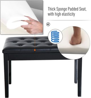 HOMCOM Taburete de Piano Profesional con Compartimento de Almacenamiento Ecopiel, Madera 76 X 36 X 50Cm Negro Taburete Banco Silla para Piano con Compartimento de Almacenamiento