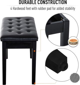 HOMCOM Taburete de Piano Profesional con Compartimento de Almacenamiento Ecopiel, Madera 76 X 36 X 50Cm Negro Taburete Banco Silla para Piano con Compartimento de Almacenamiento