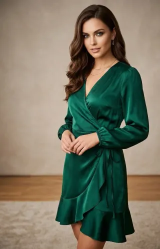 Abito Wrap Satin Verde Smeraldo