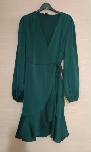 Abito Wrap Satin Verde Smeraldo