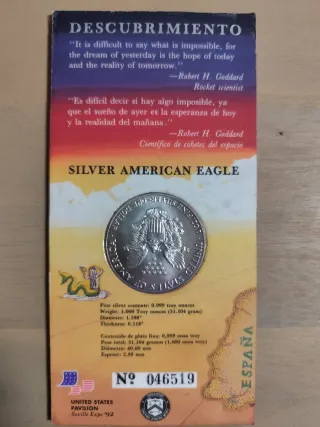 Moneda Plata Eagle Expo 92 UDA