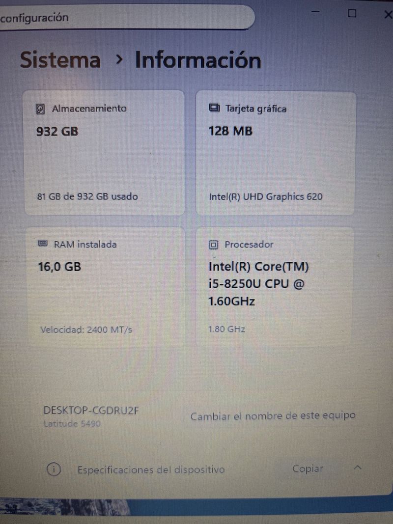 Portátil Dell Latitude 5490 Gris