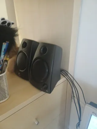 Ordenador HP pantalla teclado altavoces y mesa con