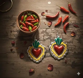 Pendientes Sagrado Corazón Repujado a Mano