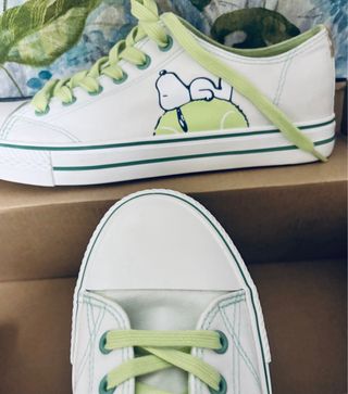 Zapatillas Snoopy  Blancas y Verdes
