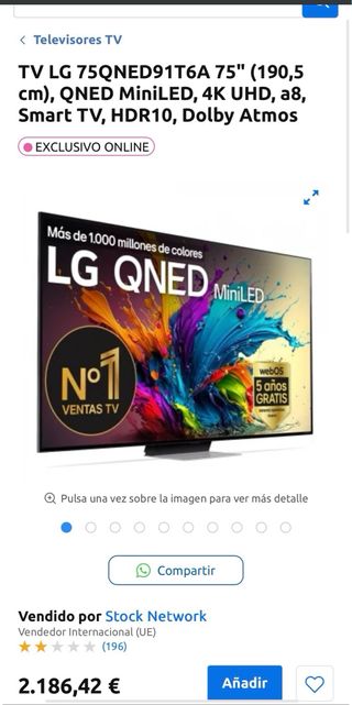 TV LG 75QNED91T6A