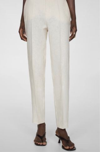 Pantalón lino beige Mango mujer