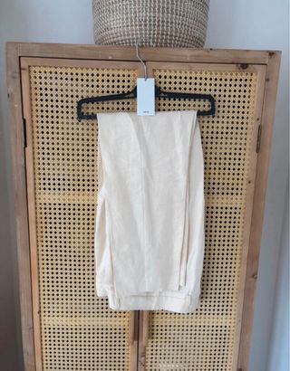 Pantalón lino beige Mango mujer