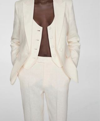 Pantalón lino beige Mango mujer