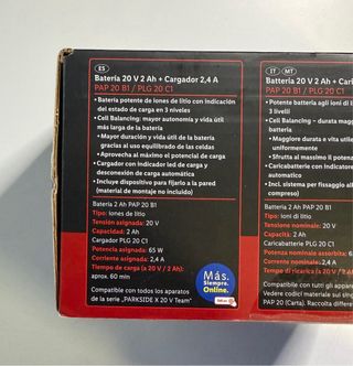 Batería 20V 2Ah + Cargador 2.4A Parkside