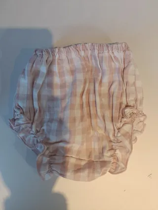 Conjunto bebé niña 12M rosa palo y blanco  cuadros