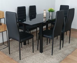Comedor Extensible Negro + 6 Sillas. ¡OFERTA!