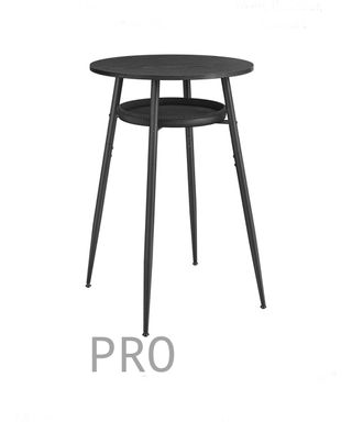 Tavolo da bar con spazio di archiviazione, tavolo alto rotondo, in similpelle con cuciture, stile Mid-Century Modern, cucina, bar a casa, facile da montare, nero ebano-nero inchiostro LBT023B01