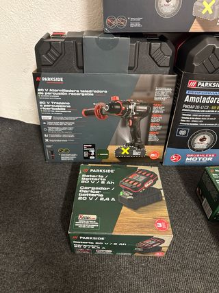 3 Máquinas Parkside 20V (Taladro, Amoladora, Atorn