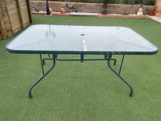 Mesa de jardín cristal y metal