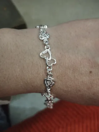 Pulsera Corazones y Rosas Plata