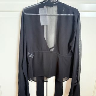 Blusa Zara Foulard Bordada Negra