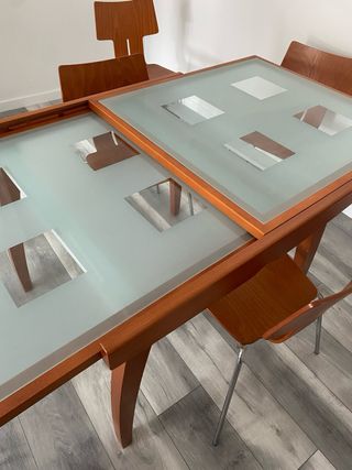 Set tavolo da pranzo estensibile in legno massello e 4 sedie