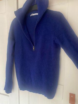 Jersey Zara azul cuello cremallera lana